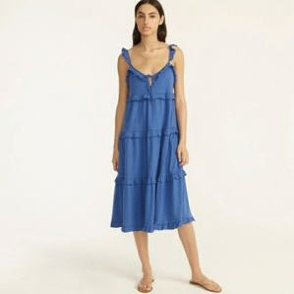 NWT J.Crew Tiered Dress with Ruffle and Keyhole Detail
